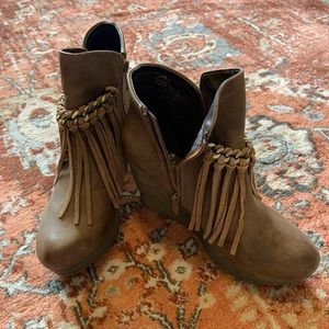 Sbicca Zepp Wedge Fringe Ankle Bootie
